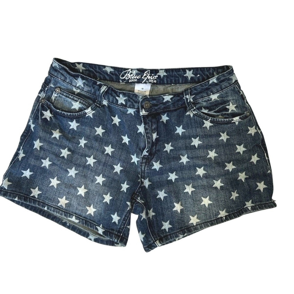 Blue Epic STAR Print Denim Jean Shorts Size 10 Y2K July 4th Patriotic Summer